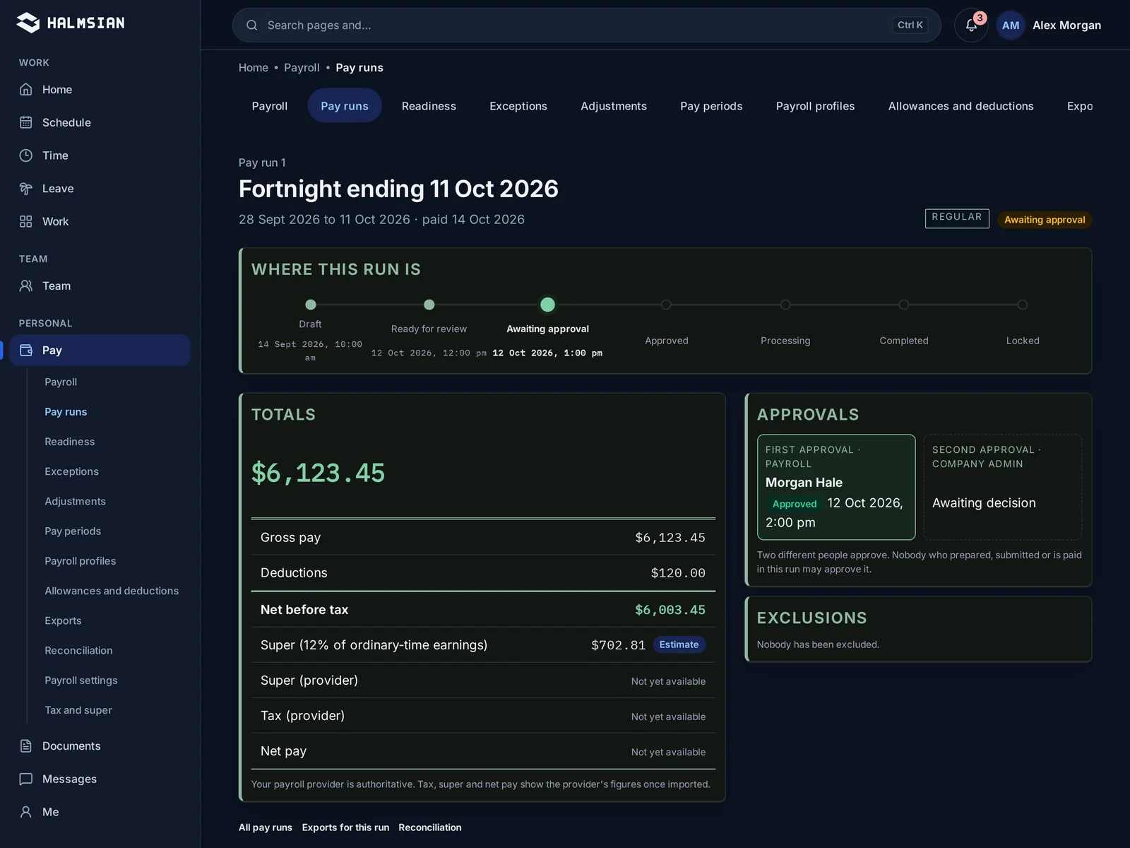 A pay run summary ready for review